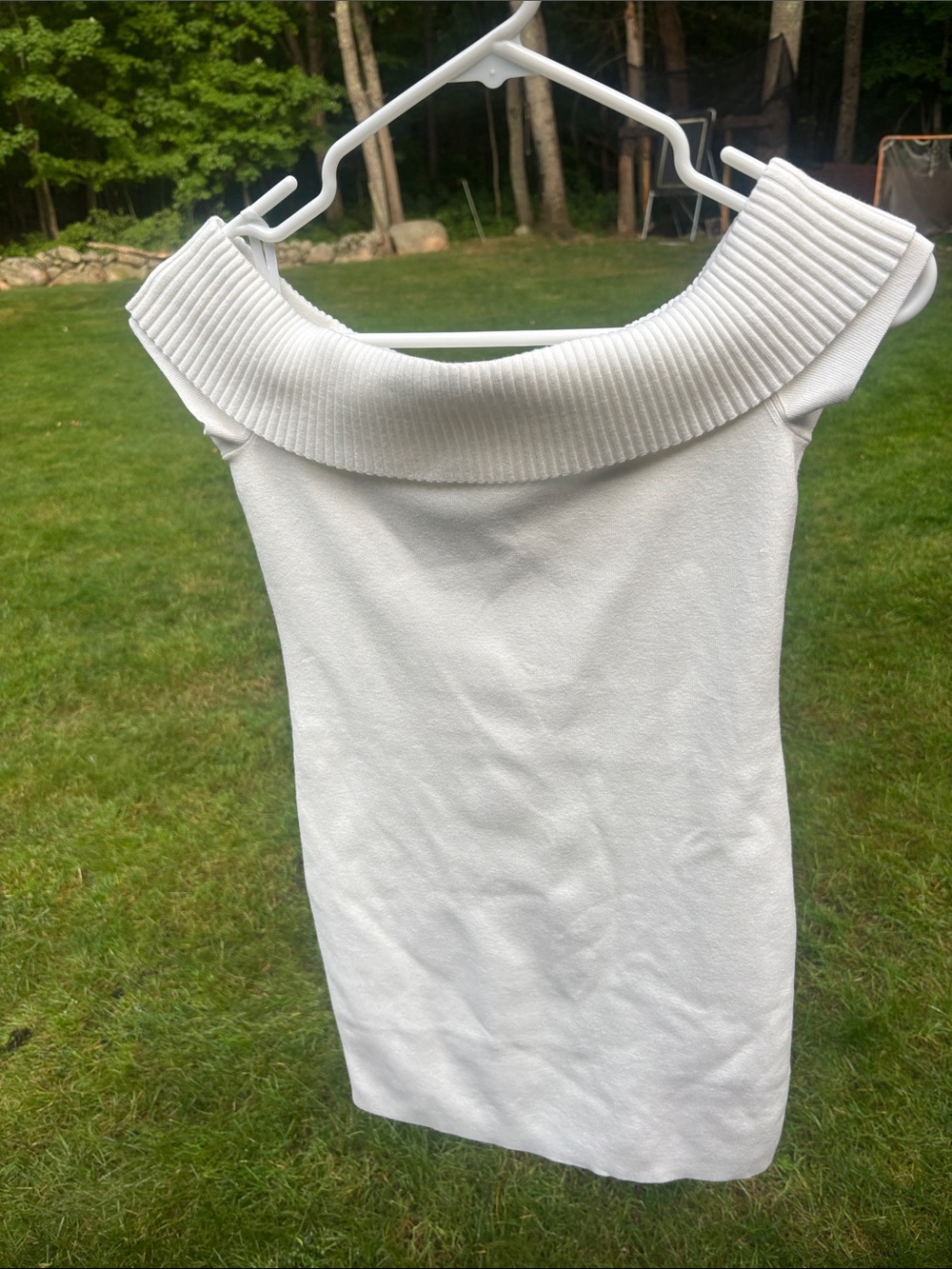 Sunday Best Off-the-Shoulder Ribbed Collar Sweater Dress in White